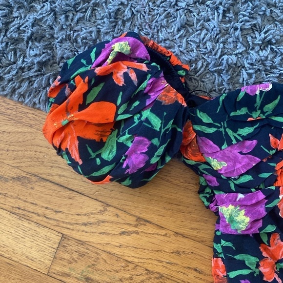 Zara Bloggers Favorite Floral Print Off The Shoulder Puff Sleeve Mini Dress S - Picture 6 of 16